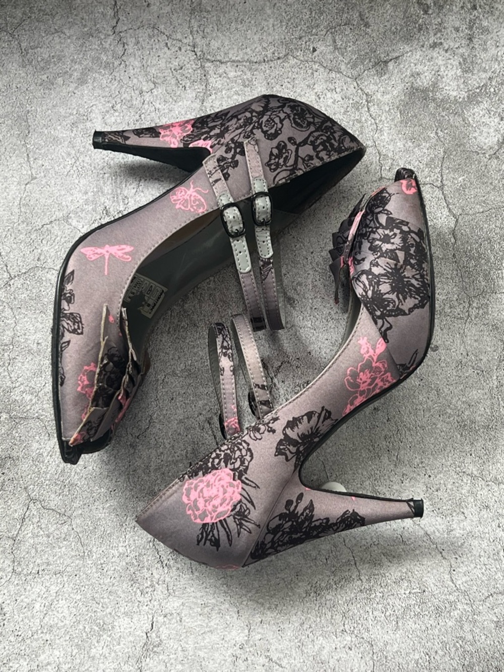 ECU Rocket Dog Pink and Gray Floral Mary Jane Heels